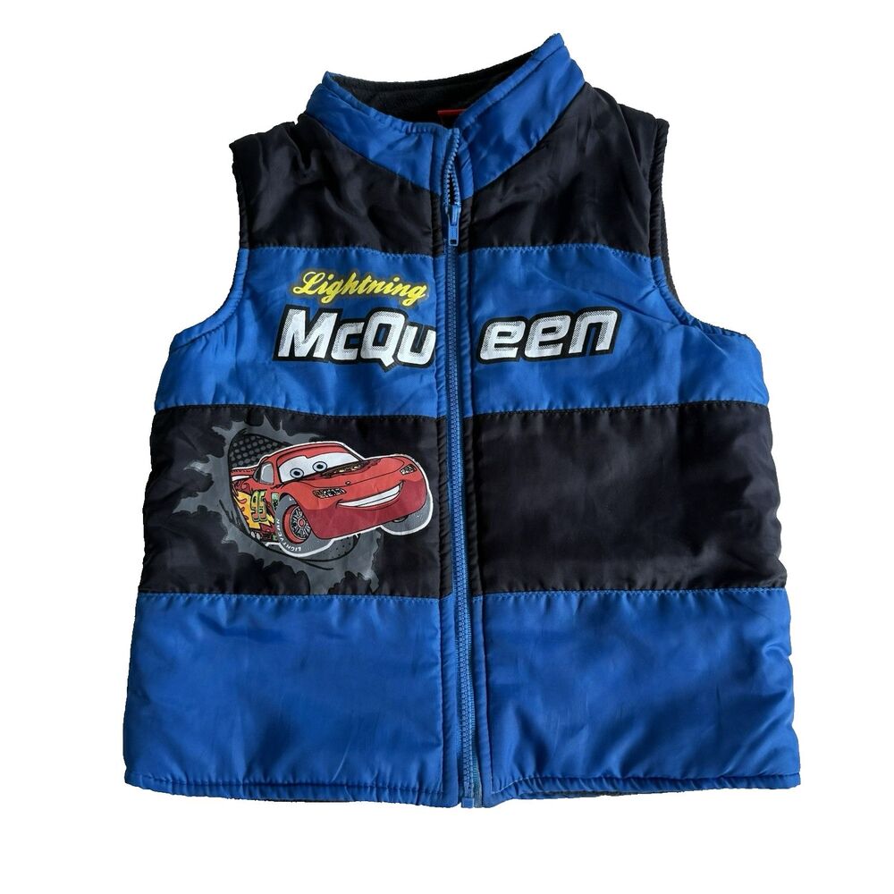 Disney Pixar Toddler Boy's 4T Cars Lightning McQueen Vest Full Zip Fleece Lined